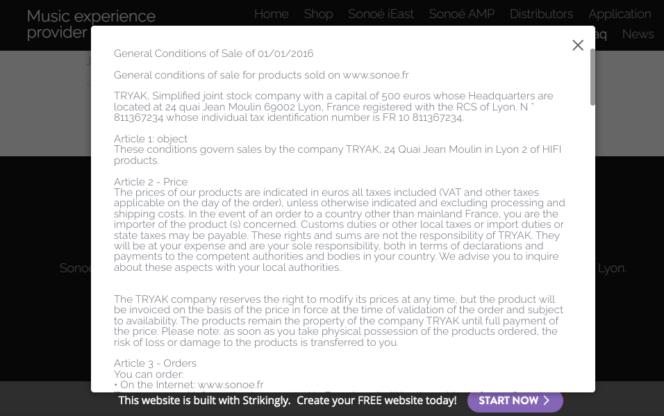 general conditions of a Strikingly user's website general conditions of a Strikingly user's website